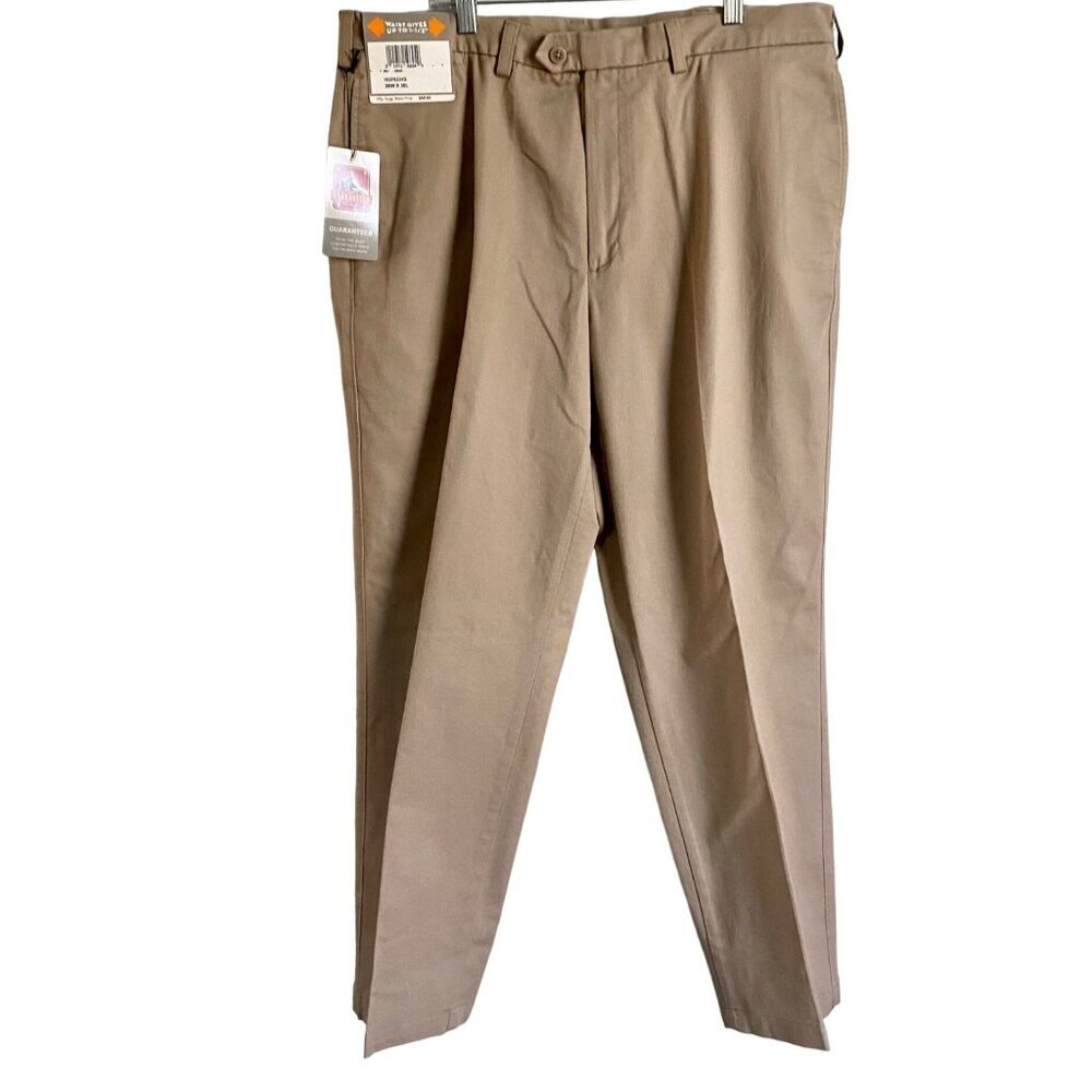Savane Flat Front Khaki Pants with Hidden Expandable Waistband 38 x 30 NEW NWT